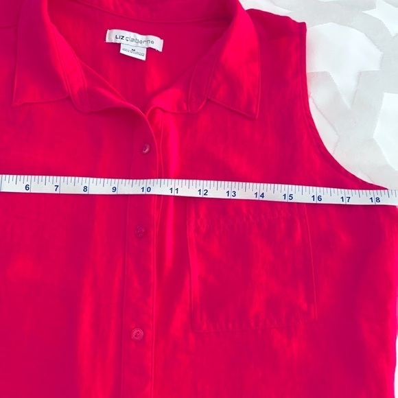 Liz Claiborne PINK Collared Button Sleeveless High/Low Top. Size Medium. - Picture 7 of 8